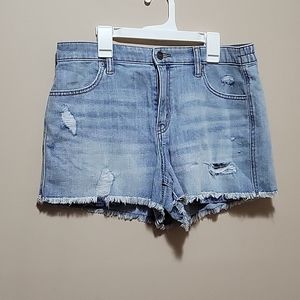 Aerie short with stretch waist band distressed detail.